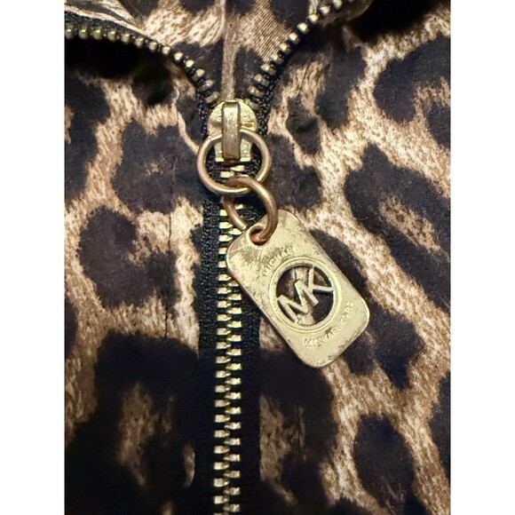 Michael Kors Womens Top Full Zip Roll Tab Sleeve Leopard Animal Print Sz XS - Picture 6 of 13